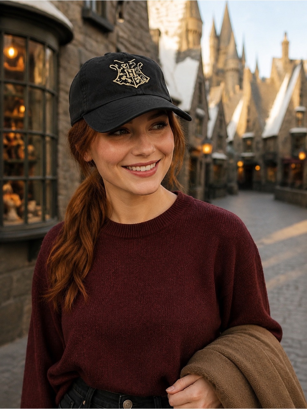 Harry Potter Hogwart's Crest Black Adjustable Baseball Cap one size